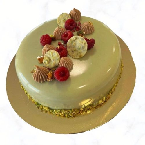 Pisztácia-Fehércsokoládé-Málna mousse torta 8 szeletes